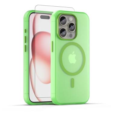 Imagem de Asuwish Capa de telefone para iPhone 15 Pro 6,1 polegadas, compatível com Magsafe Magnetic, protetor de tela de vidro temperado, capa protetora à prova de choque traseira fosca translúcida i Phone15
