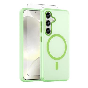 Imagem de Asuwish Capa de telefone para Samsung Galaxy S24 5G, compatível com Magsafe Magnetic, protetor de tela de vidro temperado, traseira fosca translúcida à prova de choque fina capa protetora S 24 24S G5