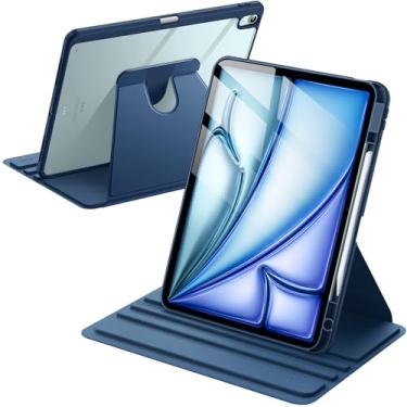 Imagem de JETech Capa Giratória para iPad Air 13 Polegadas M3/M2 (2025/2024) com Porta-Pencil, Capa Protetora de Rotação de 360 Graus, Parte Traseira Transparente (Marinha Profunda)