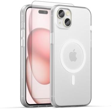 Imagem de Asuwish Capa de celular para iPhone 15 Plus de 6,7 polegadas, compatível com Magsafe Magnetic, protetor de tela de vidro temperado, traseira fosca translúcida à prova de choque i Phone15 15+ i15 +