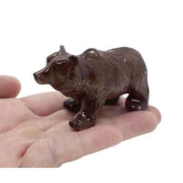 Imagem de WitnyStore Tiny 3" Long Brown Bear Figurine - Miniature Hand Made Ceramic Giant Pandas Black White Bear Asian Wildlife Wild Animals Cute Porcelain Decorative Collectible Figures Décor Gifts