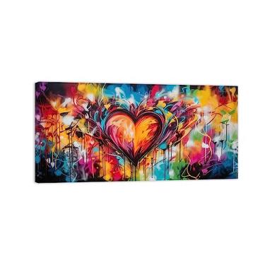 Imagem de Arte de parede em tela de grafite - pintura colorida abstrata - impressões e pôsteres de arte de grafite de coração - Imagem de arte moderna para sala de estar decoração de casa 50 x 100 cm 20 x 39