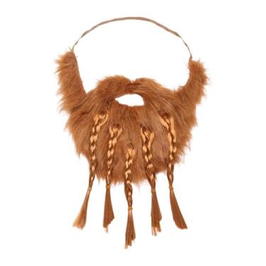 Imagem de KiBcsLic Barba falsa Cosplay Maquiagem realista para performance em palco Homens Mulheres Máscara, Cinco Tranças