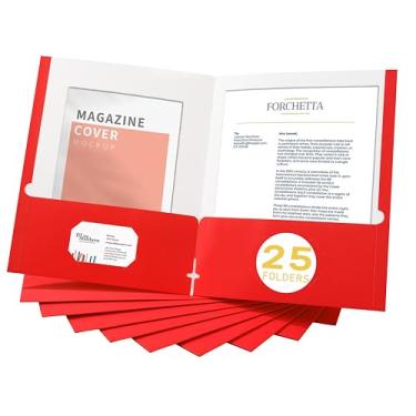 Imagem de Zzrywuty Pastas de arquivo com bolsos tamanho carta, pacote com 25 pastas de papel com compartimento para cartão, duas pastas de bolso para estudantes, empresários, trabalhadores domésticos e de