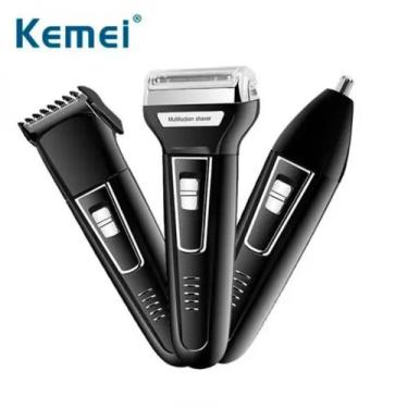 Imagem de Maquina Barbear Aparador Elétrico Corta Cabelo 3 Em 1 Kemei