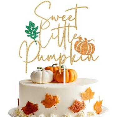 Imagem de Topo de bolo de abóbora doce com glitter dourado, Welcome Baby Pumpkin/Oh Baby, chá de bebê engraçado revelação de gênero decoração de festa suprimentos