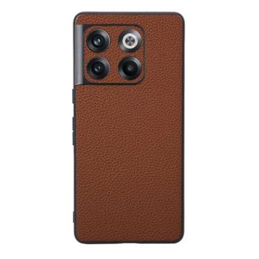 Imagem de Capas Compatível com Oneplus 10T,Design de grão levantado de superfície,Proteção contra queda,Anti impressão digital,Anti arranhões,Aparência de couro de imitação de plástico macio-Brown