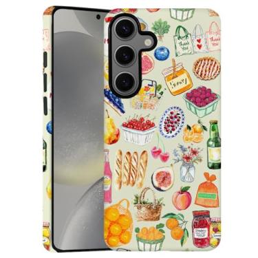 Imagem de Capa para Samsung Galaxy S24, capa de telefone fosca macia com proteção de câmera - Aquarela estética de frutas e vegetais