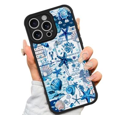 Imagem de AIGOMARA Capa magnética para iPhone 16 Pro [compatível com MagSafe] concha azul estrela-do-mar oceano colagem de férias para mulheres meninas homens TPU macio hack PC traseira resistente capa fina