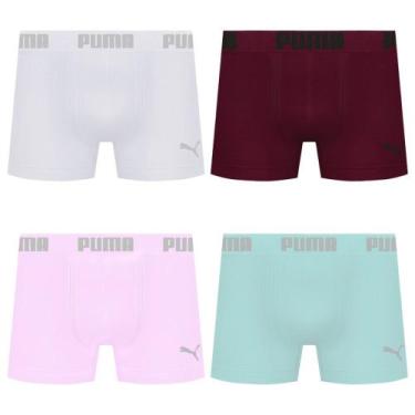 Imagem de Kit 4 Cuecas Puma Boxer Sem Costura Masculina, Branco, Rosa, G