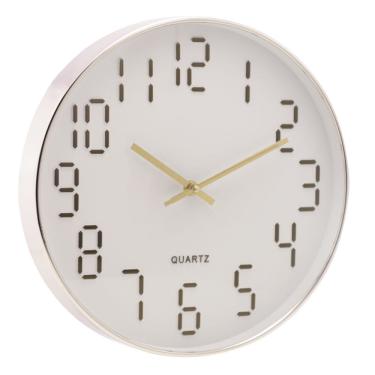 Imagem de Relógio de Parede em Plástico Quartz Branco com Dourado 30,5