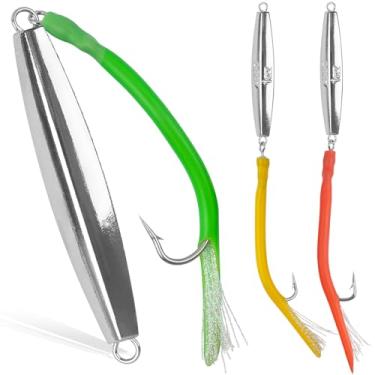 Imagem de Iscas de pesca em água salgada de diamante com anzóis de tubo, anzóis de pesca de surfe, colheres de jigging iscas para alto mar offshore trolling robalo listrado bacalhau snapper bluefish (28 g-3