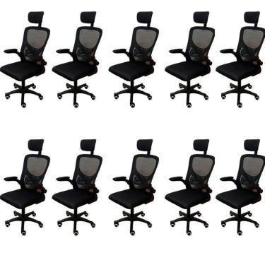 Imagem de Kit 10 Cadeiras Escritório Presidente Tela Mesh Bogotá Preto