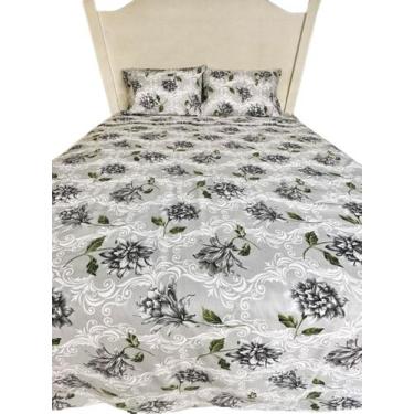 Imagem de Jogo de Lençol Casal Super King 3 Peças Floral Cinza Roupa de Cama Per