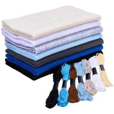 Imagem de CRASPIRE Pacote de rolos de tecido de feltro de 7 cores azul e preto com linha de costura de algodão 91 x 20 cm Tecido acrílico para artesanato faça você mesmo, costura, patchwork, feltro, Halloween