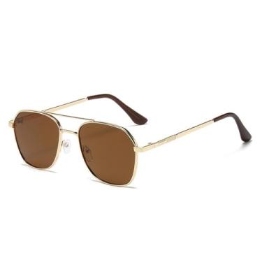 Imagem de Óculos de sol com armação de metal, óculos de sol fashion com proteção UV, lentes fashion, óculos de sol de metal, dourado, marrom, 141 mm