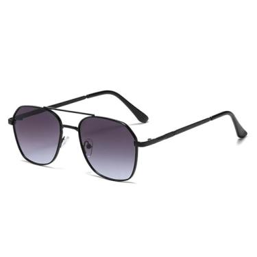 Imagem de Óculos de sol com armação de metal, óculos de sol fashion com proteção UV, lentes fashion, óculos de sol de metal, preto, cinza duplo, 141 mm