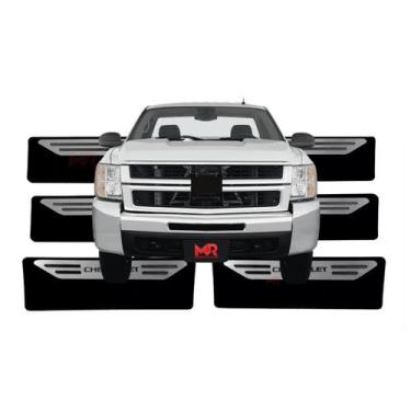 Imagem de Soleira Proteção Porta Aço Inox Adesivo Preto Gm Silverado - MR