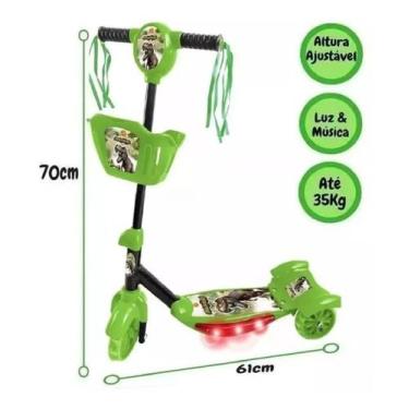 Imagem de Patinete 3 Rodas Infantil Dinossauro Com Cesta Som Luz 5620 - DM TOYS,