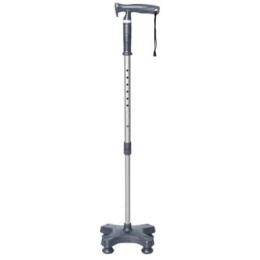 Imagem de Bengala Tipo T 4 Pontas Ajustável em Alumínio Grafite com Apoio Extra e Base Antiderrapante