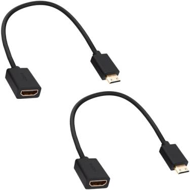 Imagem de CybNemo Mini cabo adaptador HDMI para HDMI de alta velocidade, bidirecional, mini HDMI macho para fêmea, suporta 4K a 60Hz 3D para câmera, laptop, HDTV, projetor, tablet, 20 cm, pacote com 2