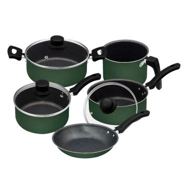 Imagem de Conjunto de Panelas 5 Peças Antiaderente com Tampa de Vidro Copacabana Eirilar Verde