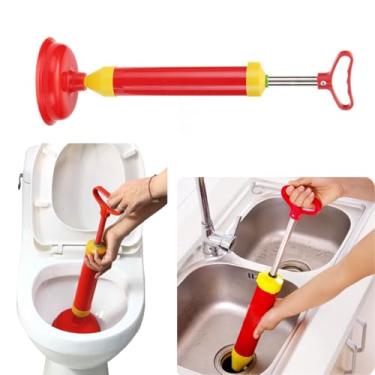 Imagem de Desentupidor de Vaso Sanitário com Bomba Manual de Alta Pressão – Remove Entupimentos em Pias, Ralos, Canos e Vasos – Ventosa de Silicone Resistente e Haste de Metal Durável
