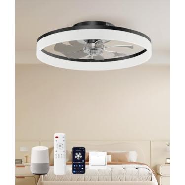 Imagem de AQUBT Ventoinhas de teto inteligentes com luz e controle remoto, ventilador de teto de perfil baixo de 50 cm com LED de 6 velocidades e regulável, controle de voz residencial Alexa/APP, aplicativo