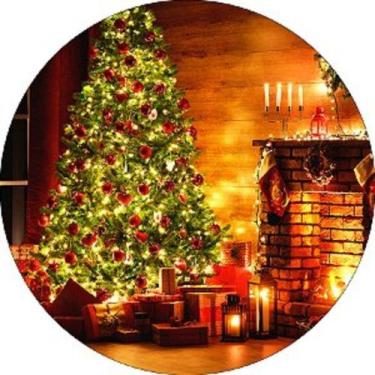 Imagem de Painel Redondo Natalino Capa Estampada De Árvore De Natal Decoração Pa