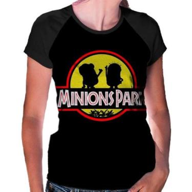Imagem de Camiseta Raglan Baby Look Minions Jurassic Park Ref:712 - smoke, Preto