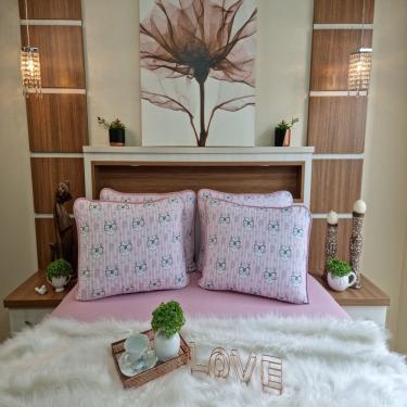 Imagem de Jogo de Lençol Malha 100% Algodão Casal Gata Rosa Linha Trento Camitália 3 peças