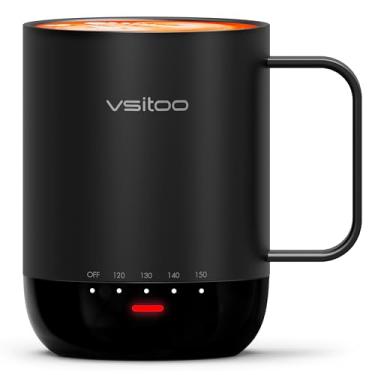Imagem de Caneca Inteligente com Controle de Temperatura com Isolamento a Vácuo duplo Stay Cold & Hot, VSITOO S3 Pro APP e Caneca de Café Aquecida Controlada Manualmente com Tampa Deslizante, 4 horas de Vida útil da Bateria, 414 ml, Melhor Ideia de Presente, Preta
