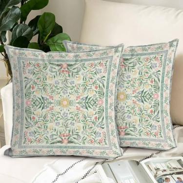 Imagem de COARVXA Conjunto de 2 capas de almofada florais 61 x 61 cm, bege, decoração de casa de fazenda, capa de almofada decorativa dupla face, capa de almofada macia para sofá, quarto, cama, varanda e pátio