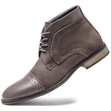 Imagem de Botas sociais masculinas, de couro de grão com cadarço, bico cavado, estilo britânico, casual, bota no tornozelo, Cinza ardósia -20587, 44