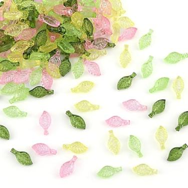 Imagem de 1200 peças de contas de folha de acrílico, pingentes de folha verde, folhas de acrílico transparente, pingentes de folhas fofas, pingente de árvore com orifício, pingentes de brinco de plástico para