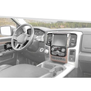 Imagem de Jimen Adequado para Dodge Ram 2011-2017, 19 peças de kits interiores de fibra de carbono - capa de painel, painel de navegação, acabamento de saída de ar lateral, tigela de maçaneta interna da porta