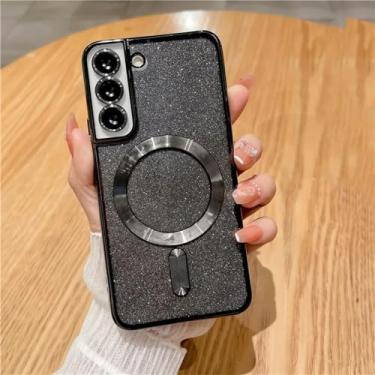 Imagem de Capa de telefone com brilho magnético chapeado para samsung galaxy s24 s23 s21 fe s22 plus ultra macio tpu capa traseira, preto, para samsung s24 plus