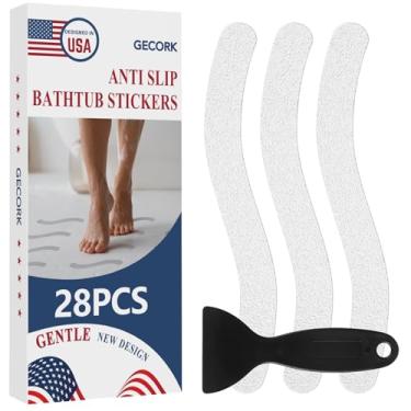 Imagem de Gecork 28 peças adesivos antiderrapantes para piso de chuveiro com adesivo forte, invisível e durável, adesivos de chuveiro antiderrapantes com raspador para banheira, piscinas e escadas (transparente