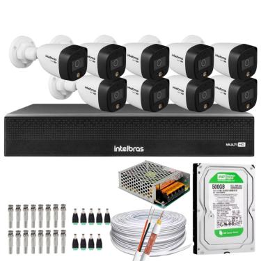 Imagem de Kit 09 Cameras Full Color Intelbras Dvr Mhdx 16 Ch Color Noite C/HD 500GB