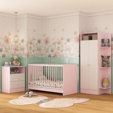 Imagem de Jogo De Quarto Infantil Trevalla Móveis Pom Pom 3 Peças - Rosa-branco 