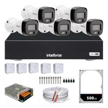 Imagem de Kit 5 Cameras Seguranca Intelbras 3220 Full Color C/ Audio, Dvr 8ch 1108c C/ Hd 500gb