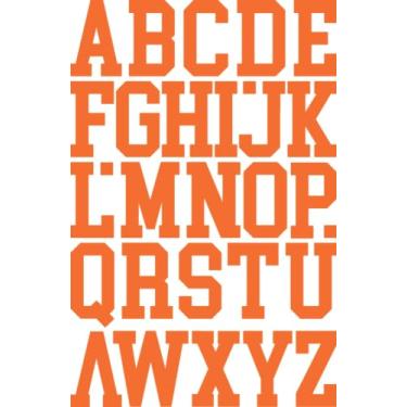 Imagem de Letras com ferro para roupas, tecido e camisetas com letras de 5 cm. 2 folhas de transferência térmica premium para camisetas, camisas de beisebol e futebol americano, camisas universitárias – veludo durável, material de flock (laranja)