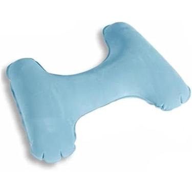 Imagem de Travesseiro Inflável Anatômico para Viagem, Formato em U, Suporte para Pescoço e Lombar, Aveludado, Azul Claro, 25x20 cm