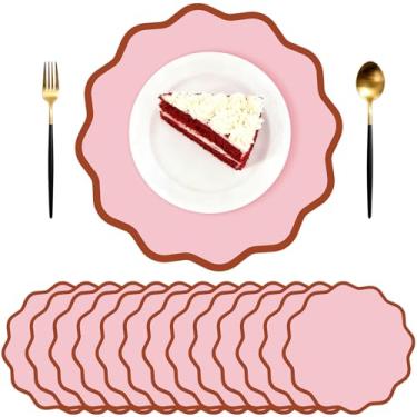 Imagem de 60 peças de jogo americano de papel recortado rosa descartável papel revestido à prova d'água tapetes de mesa com borda ondulada decoração de mesa para aniversário, casamento, chuveiro, banquete