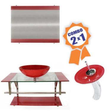 Imagem de Combo 2 em 1 - Gabinete 80cm Noruega + Torneira Ibiza - EKASA, Vermelh