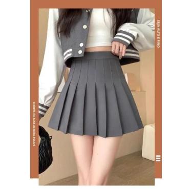 Imagem de Saia Mini Xadrez Cinza De Cintura Alta Feminina Kawaii Harajuku Unifor