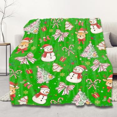 Imagem de Cobertores de Natal, fofos para crianças, bebês, colcha de árvore de boneco de neve de flanela macia para cama, sofá, cadeira, leve, verde, 76 cm x 101 cm