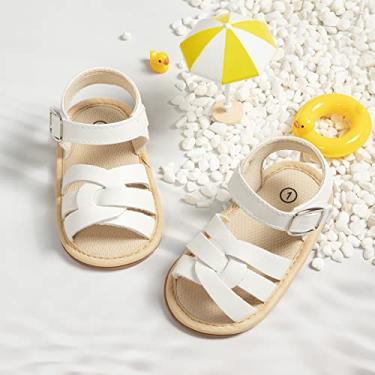 Imagem de Sandálias para bebês, meninas, meninos, sola de borracha, antiderrapante, verão, praia, exterior, primeiro andador, Branco, 12-18 Months Toddler