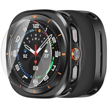 Imagem de Bisikor Capa de metal compatível com Samsung Galaxy Watch Ultra 47 mm, amortecedor protetor robusto com capa traseira para Galaxy Watch Ultra 47 mm (2025/2024), preto/laranja