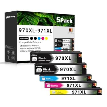 Imagem de Cartuchos de tinta de substituição 970XL 971XL para HP 970 971 cartuchos de tinta para OfficeJet Pro X451dw X451dn X476dw X476dn X576dw X551dw, pacote com 5 (2preto, 1ciano, 1magenta, 1amarelo)